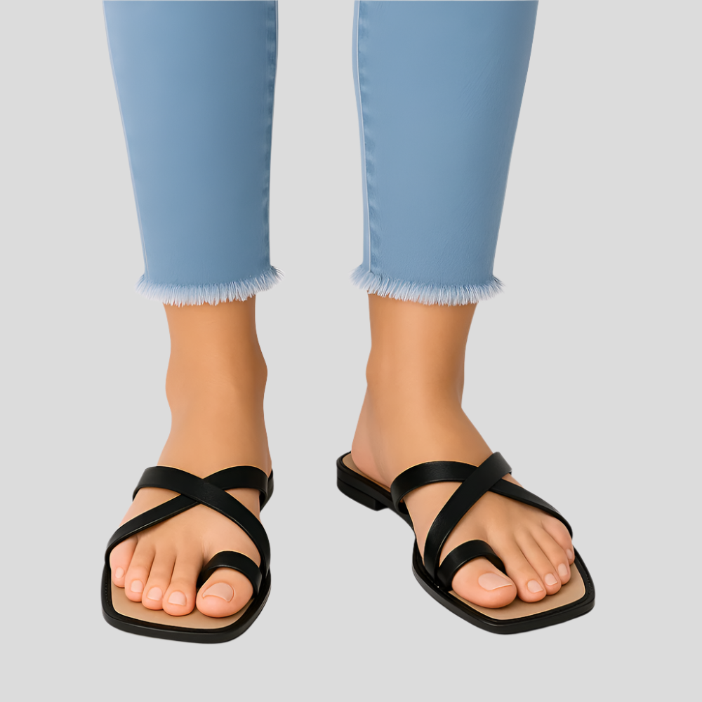 Joséphine - Sandales minimalistes à brides croisées et bout carré