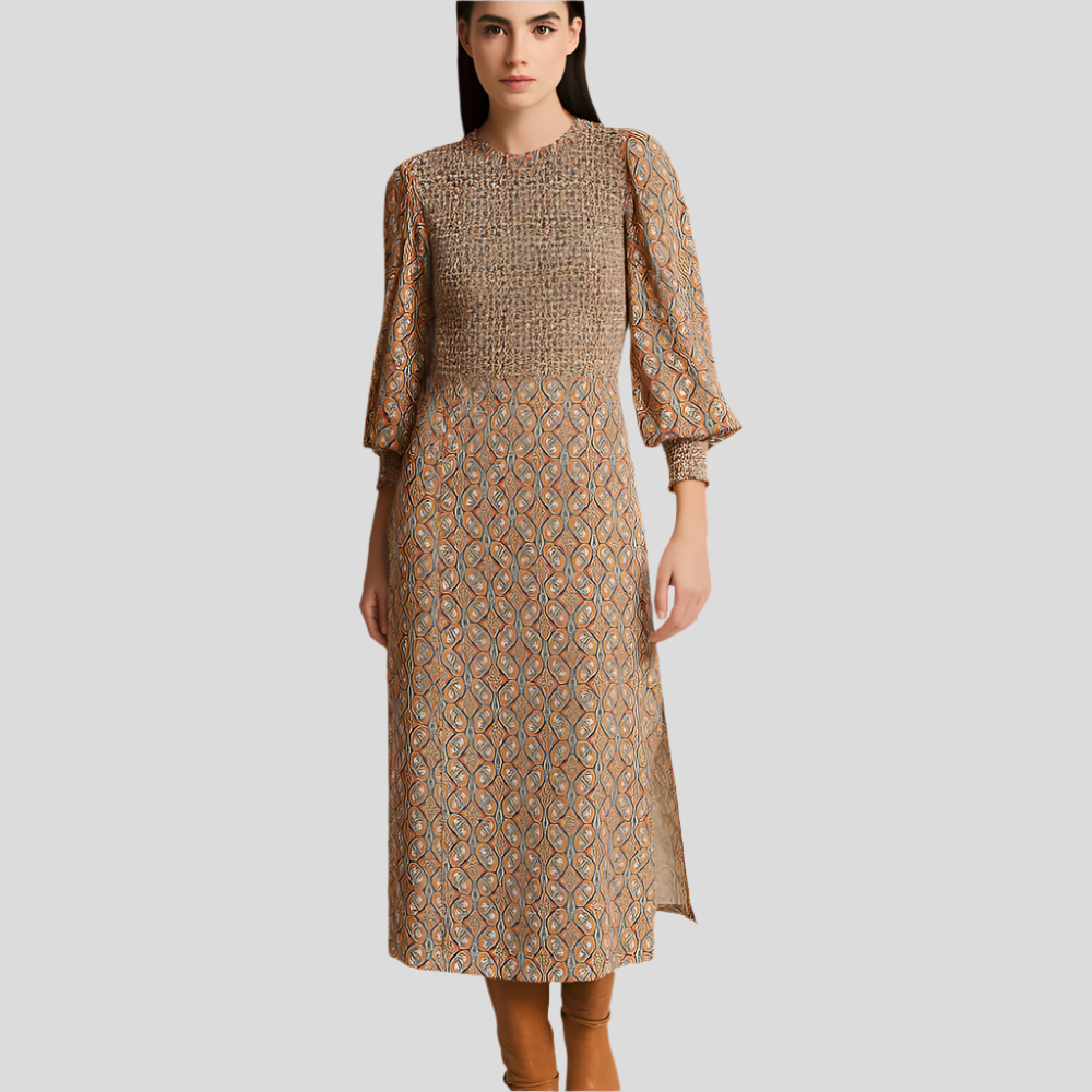 Elodie - Robe décontractée à imprimé Lang avec manches bouffantes