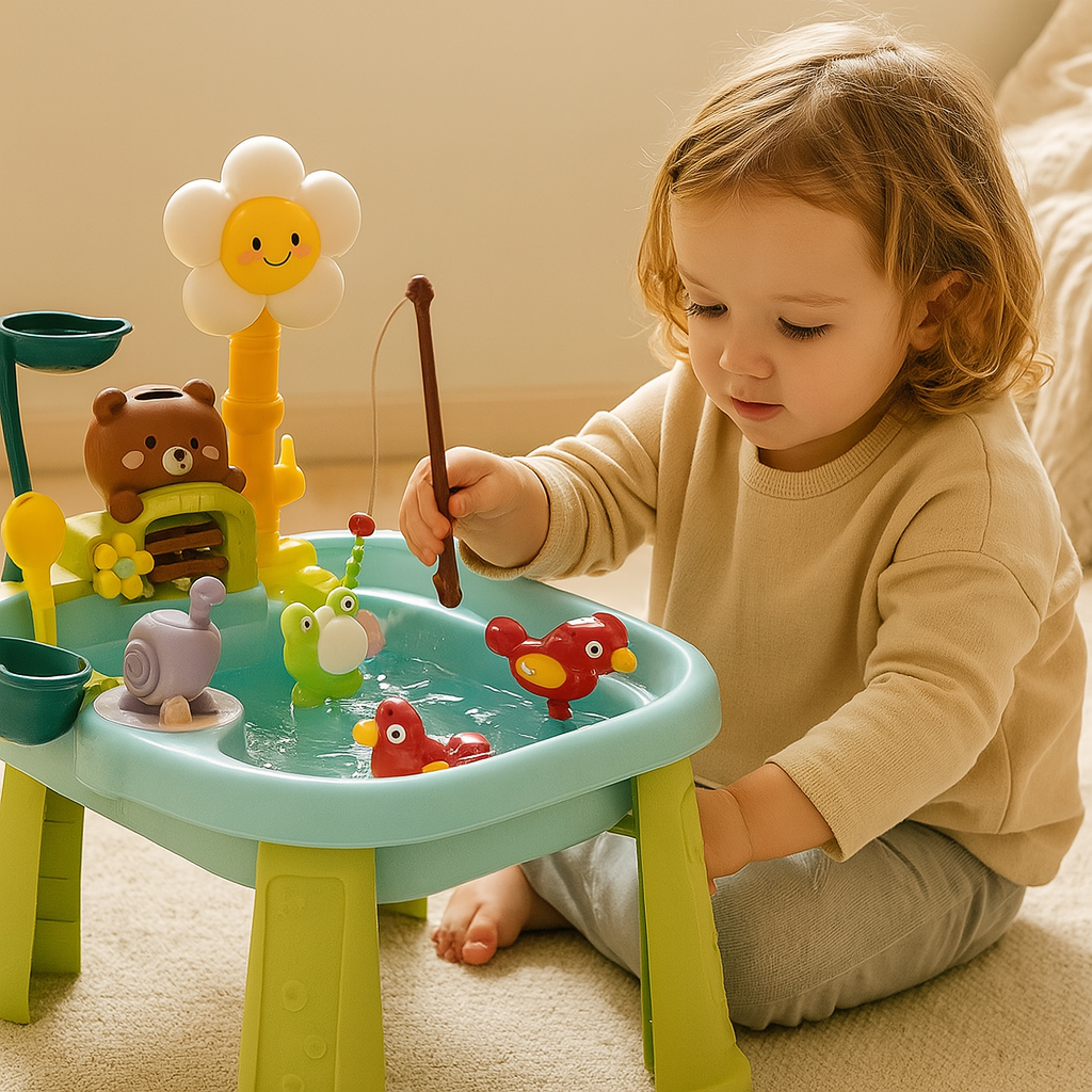 TinyFishers - Jouets en forme de petits poissons avec contenant d'eau pour l'éducation précoce