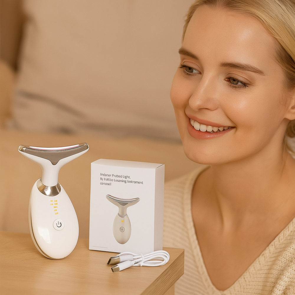 GlowLift – Appareil de massage liftant anti-rides avec thérapie par LED pour le visage et le cou