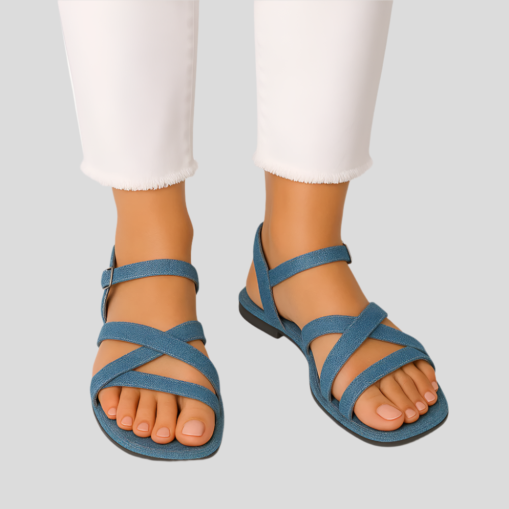 Sandales Azana Dame Bleues Plates – Confort Chic pour les Journées d'Été