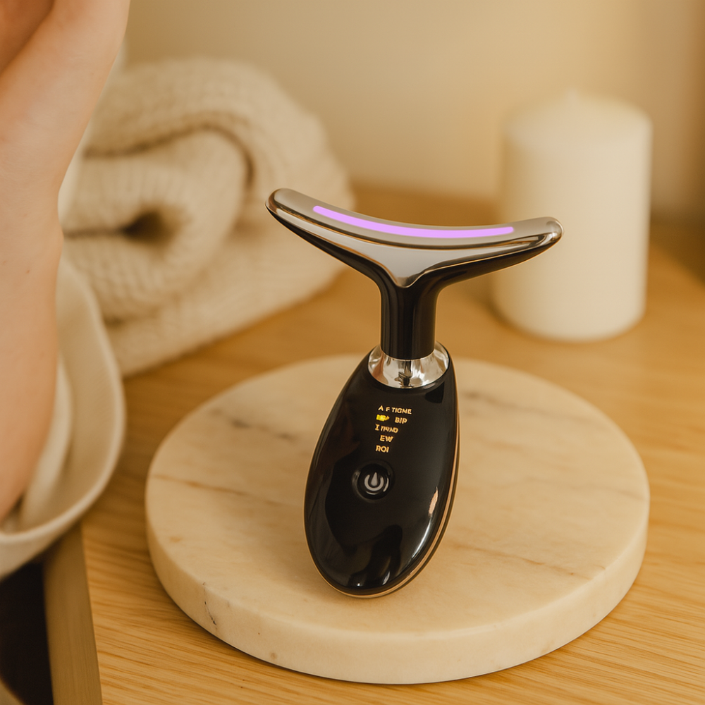 GlowLift – Appareil de massage liftant anti-rides avec thérapie par LED pour le visage et le cou