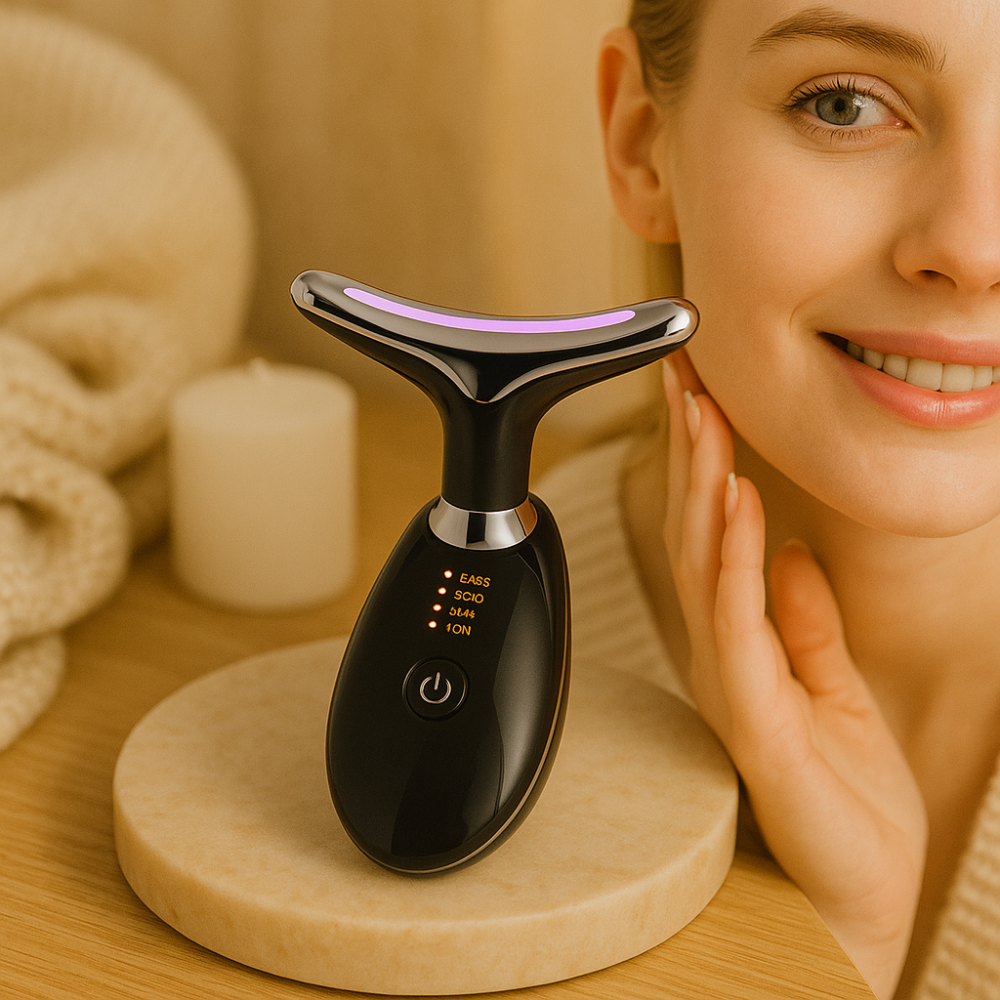GlowLift – Appareil de massage liftant anti-rides avec thérapie par LED pour le visage et le cou