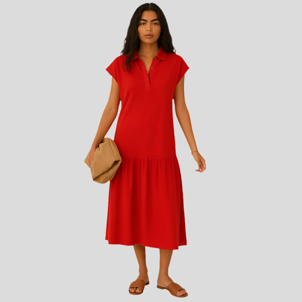 Clara - Robe midi décontractée avec demi-boutonnage et touche moderne