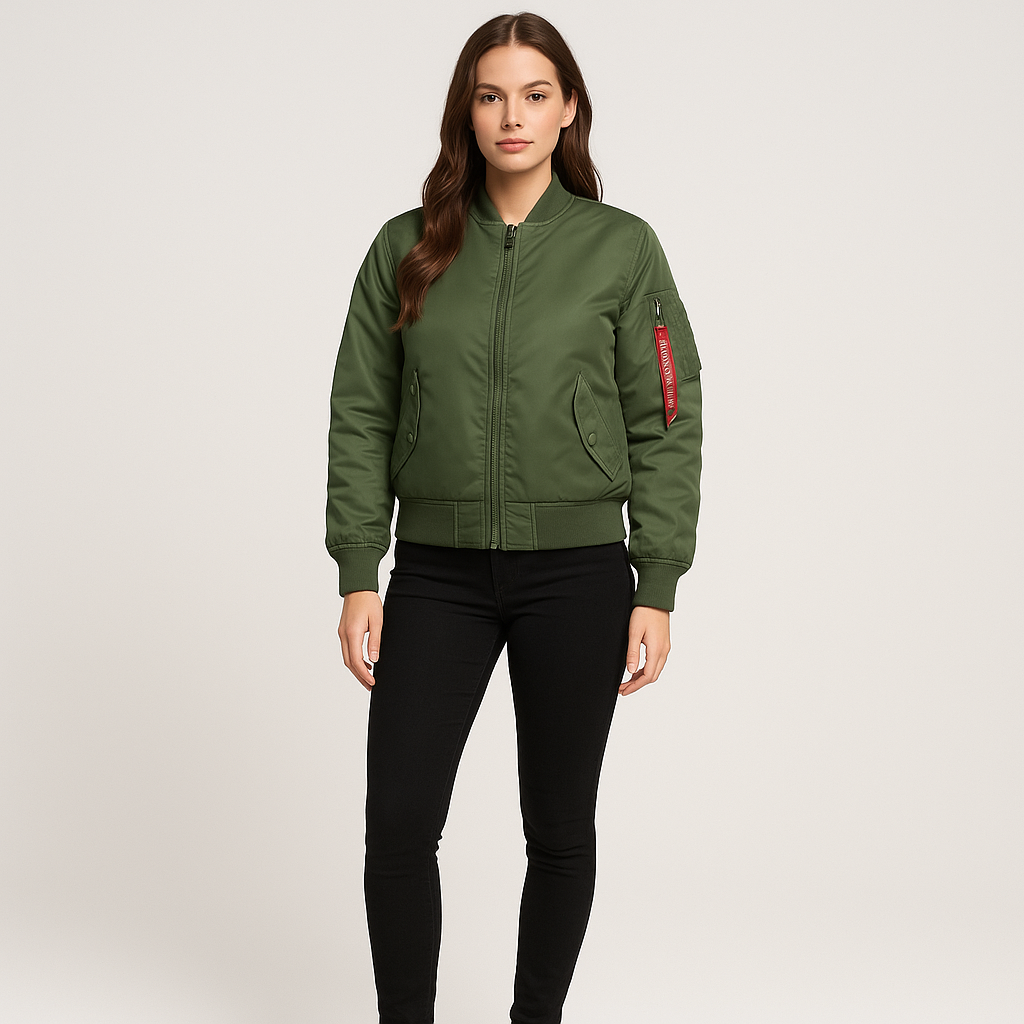 Blouson aviateur MA-1 pour femme – Design classique avec bordure côtelée