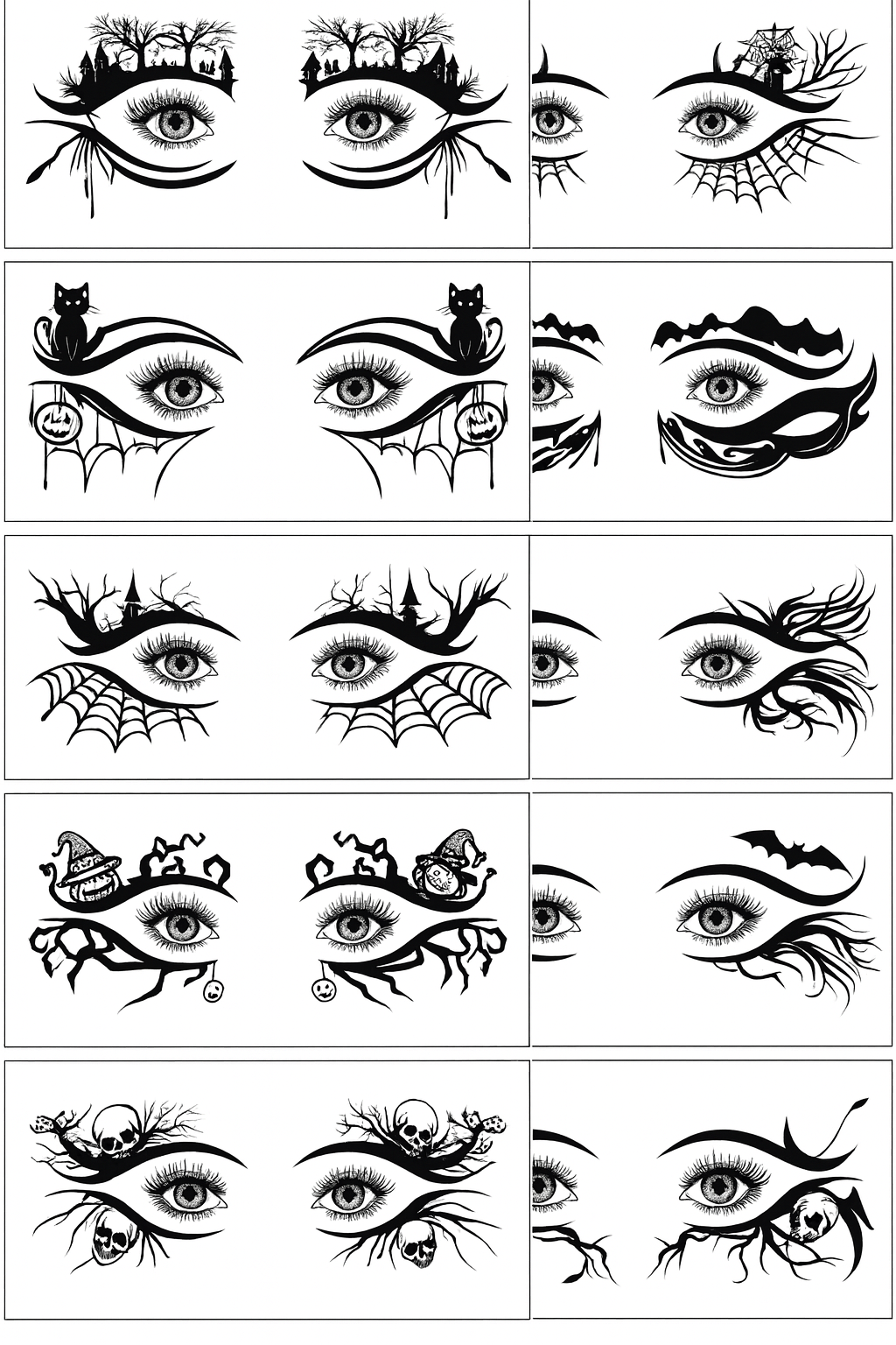 Noctora | Ensemble de tatouages temporaires d'Halloween avec 10 motifs pour le visage et le corps