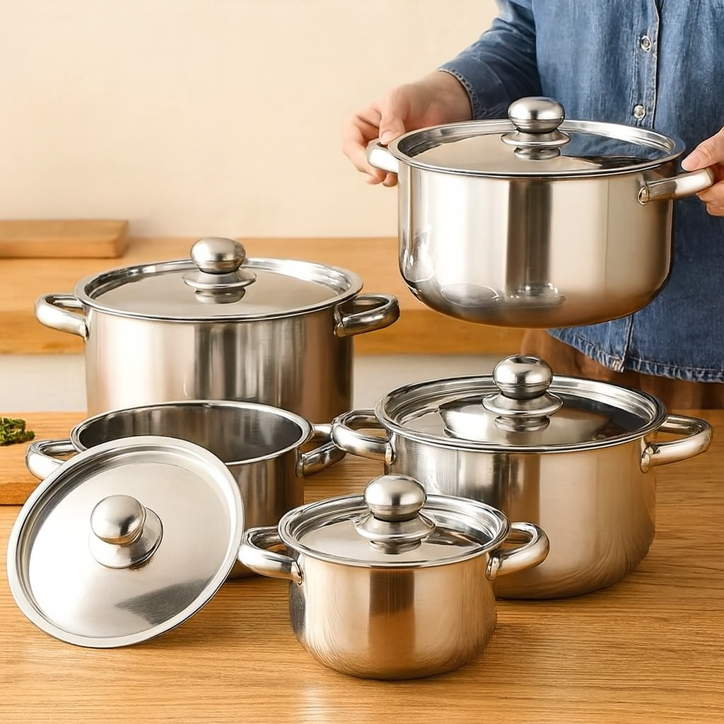 Culinor | Ensemble de cuisine en acier inoxydable 5 pièces avec couvercle