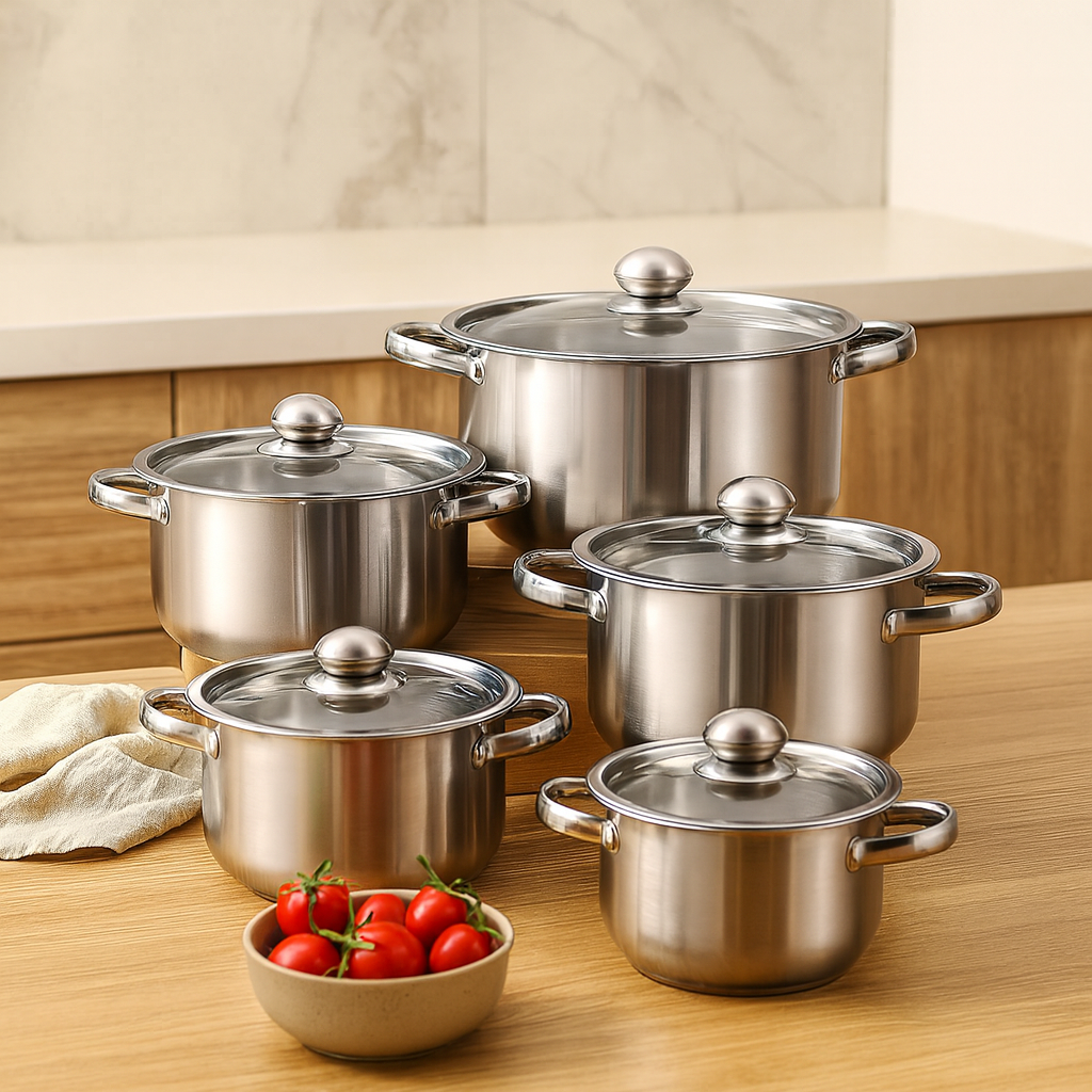 Culinor | Ensemble de cuisine en acier inoxydable 5 pièces avec couvercle