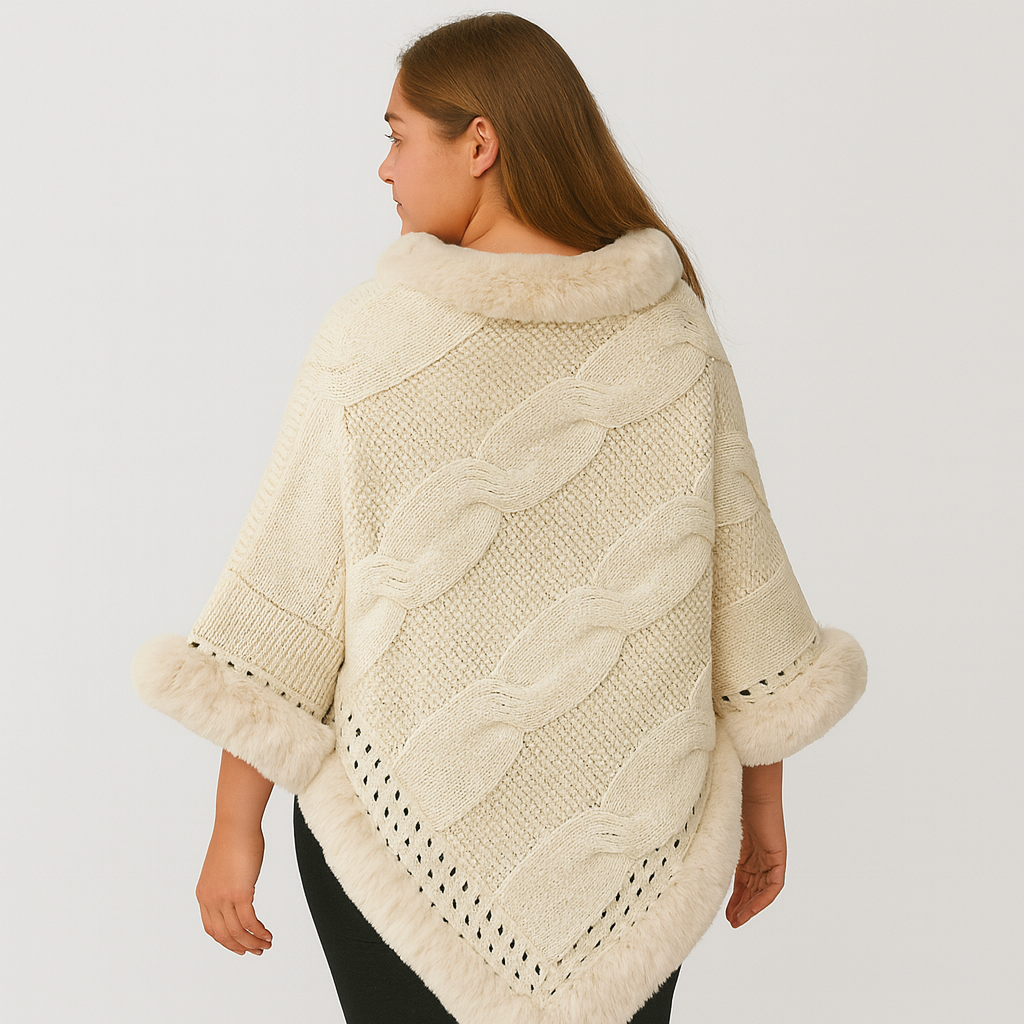 Clarissa | Pull à cape avec motif torsadé et garniture en fourrure