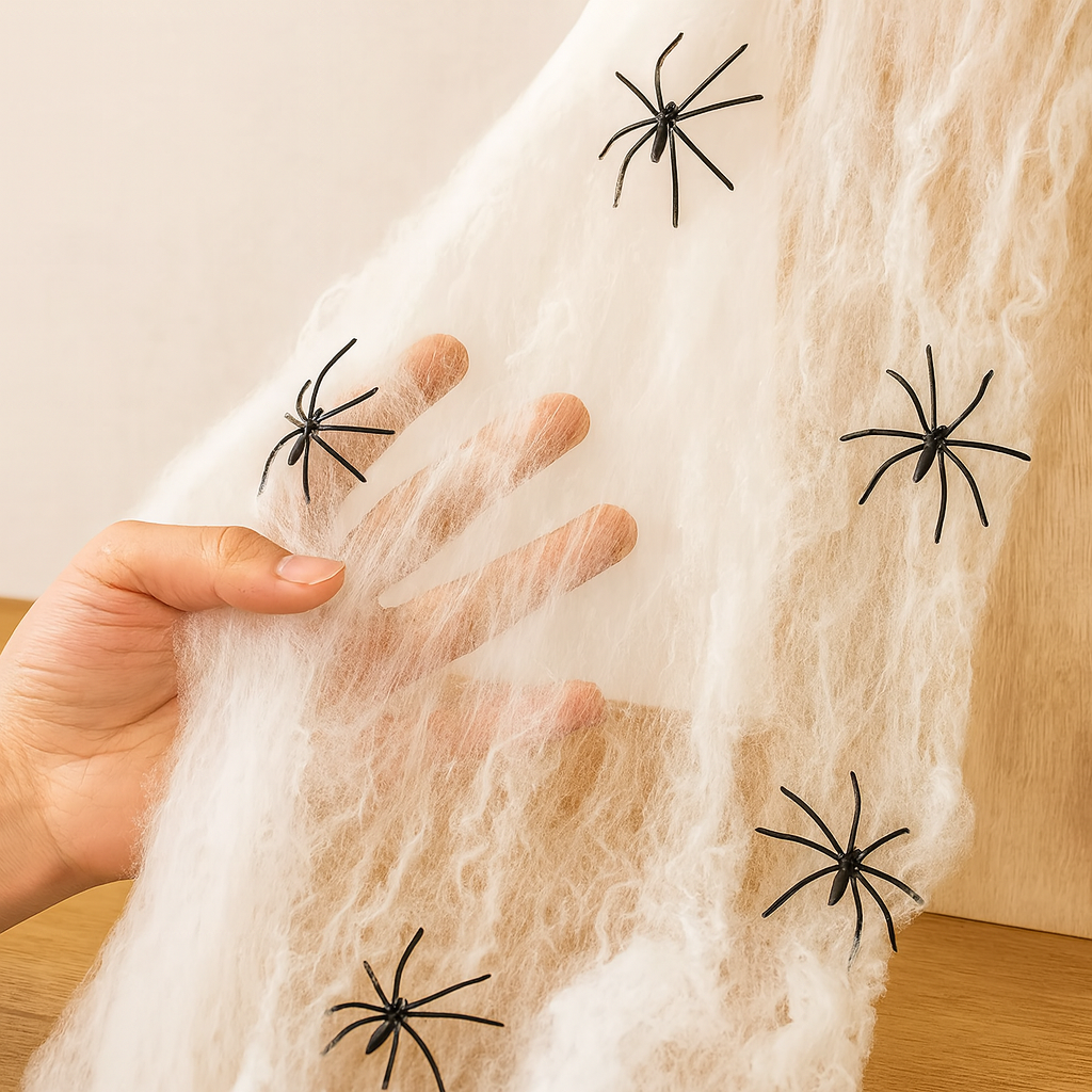 Décoration Halloween CreepWeb – Filet d'araignée de 200 g avec 10 araignées en plastique