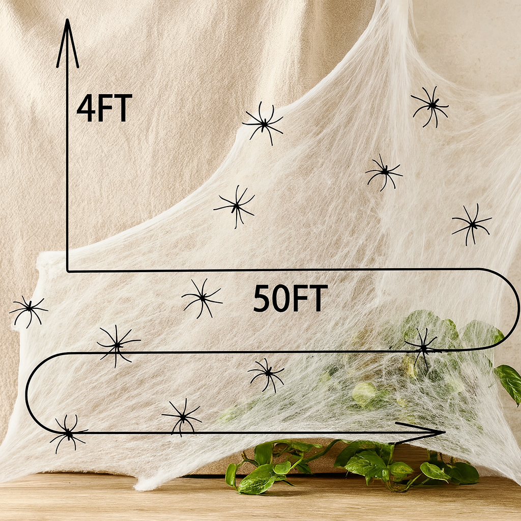 Décoration Halloween CreepWeb – Filet d'araignée de 200 g avec 10 araignées en plastique