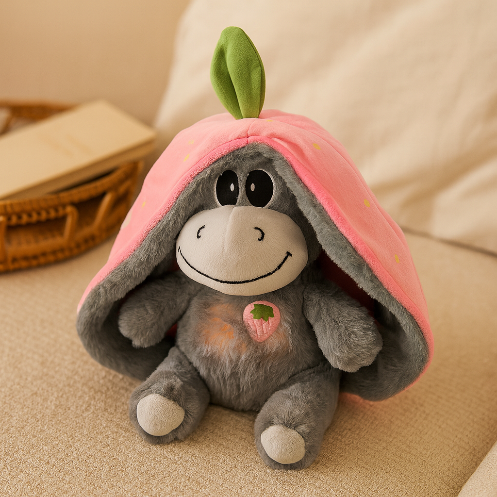 CuddleTwist – Adorables peluches d'âne avec capuchons amovibles en forme de fruits et sons apaisants | Peluches douces pour enfants