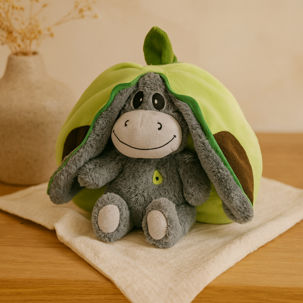 CuddleTwist – Adorables peluches d'âne avec capuchons amovibles en forme de fruits et sons apaisants | Peluches douces pour enfants