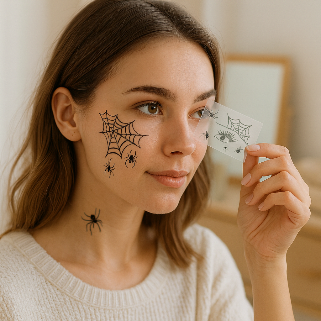 DarkAura | Pack de 10 tatouages faux pour Halloween – Motifs de toile d’araignée noire pour visage, bras et décoration de fête