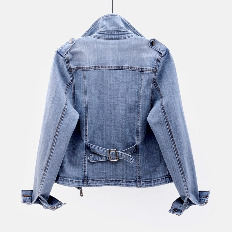 Herlene - Veste en denim à manches longues avec col et fermeture éclair