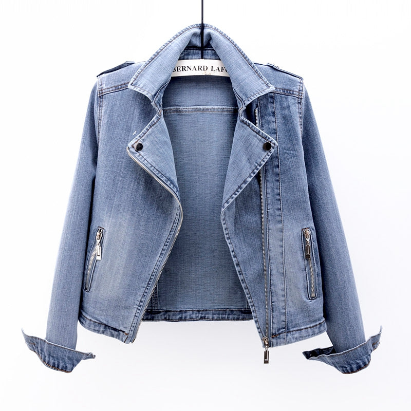 Herlene - Veste en denim à manches longues avec col et fermeture éclair