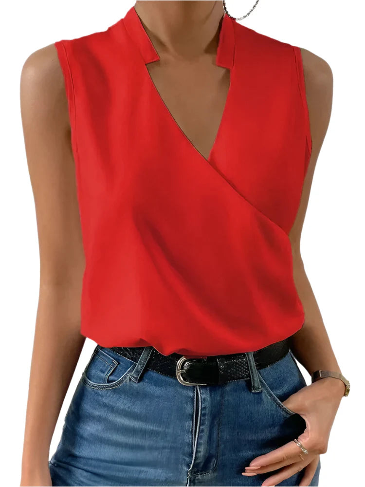 Janine - Blouse slimming et élégante sans manches avec col en V