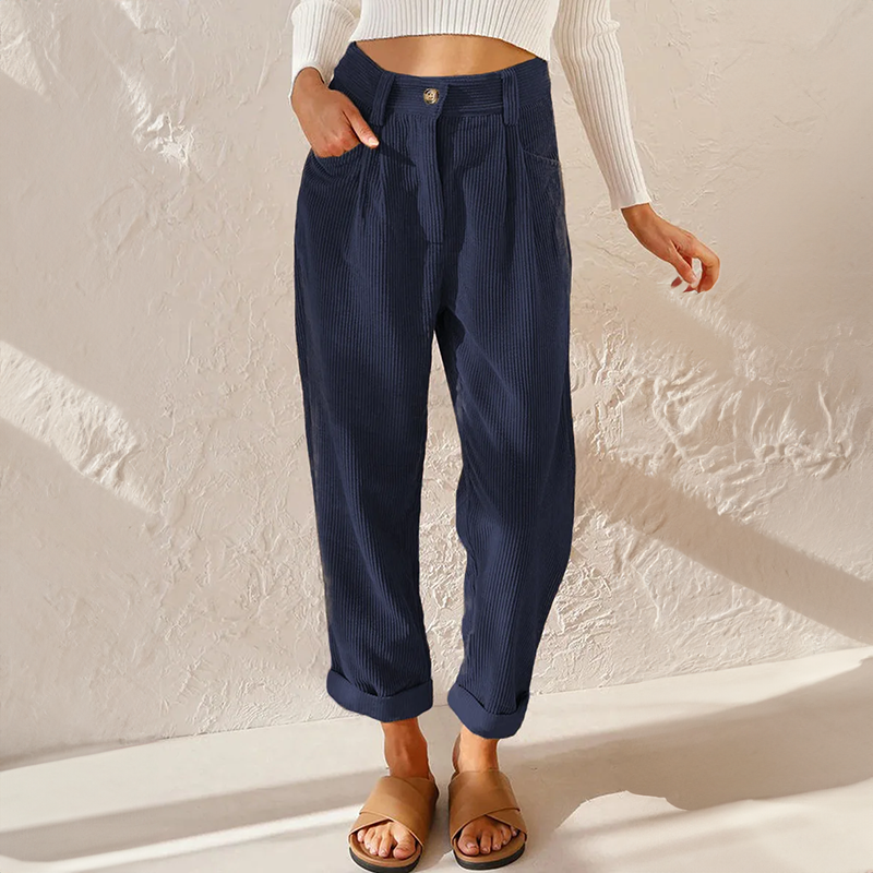 Klair - Pantalons en velours côtelé taille haute à coupe ample