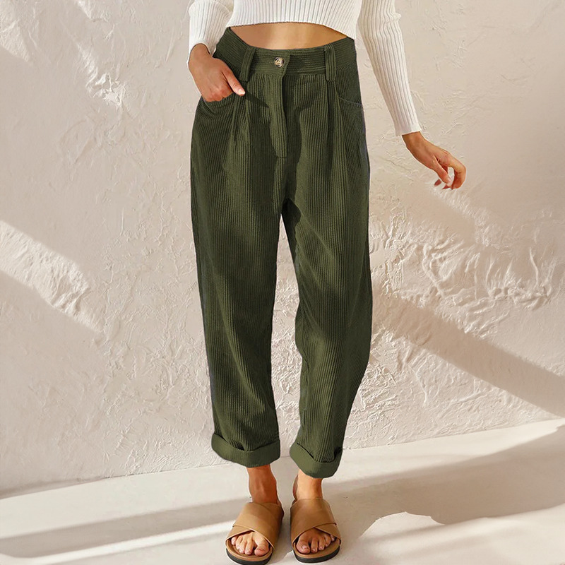 Klair - Pantalons en velours côtelé taille haute à coupe ample