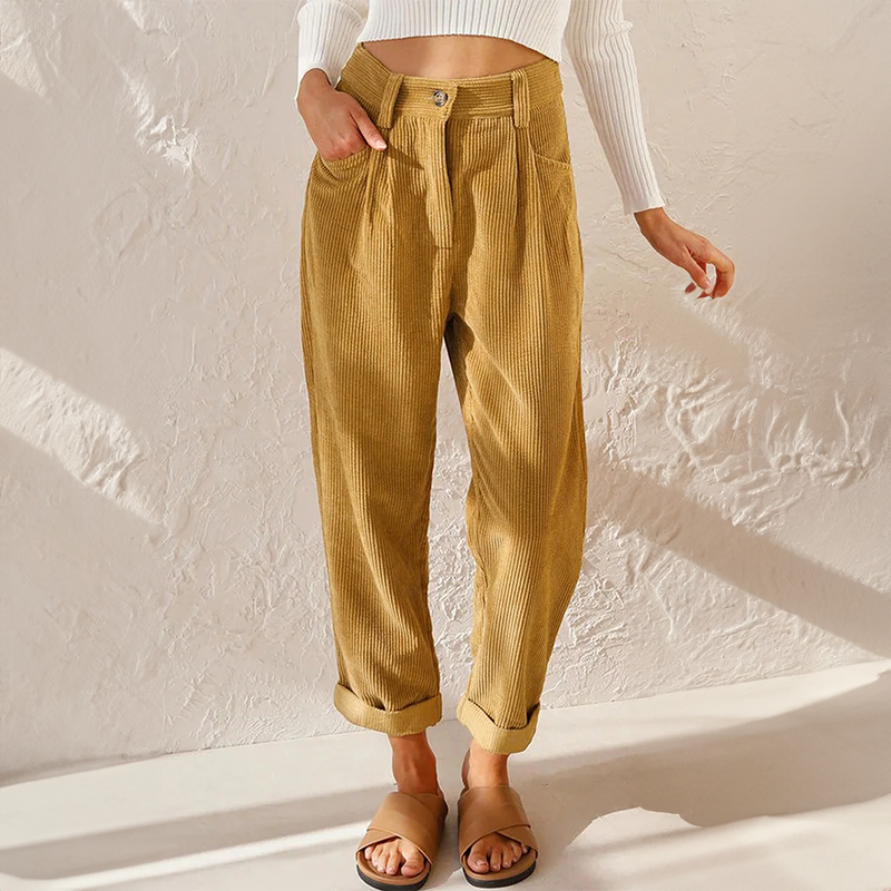 Klair - Pantalons en velours côtelé taille haute à coupe ample