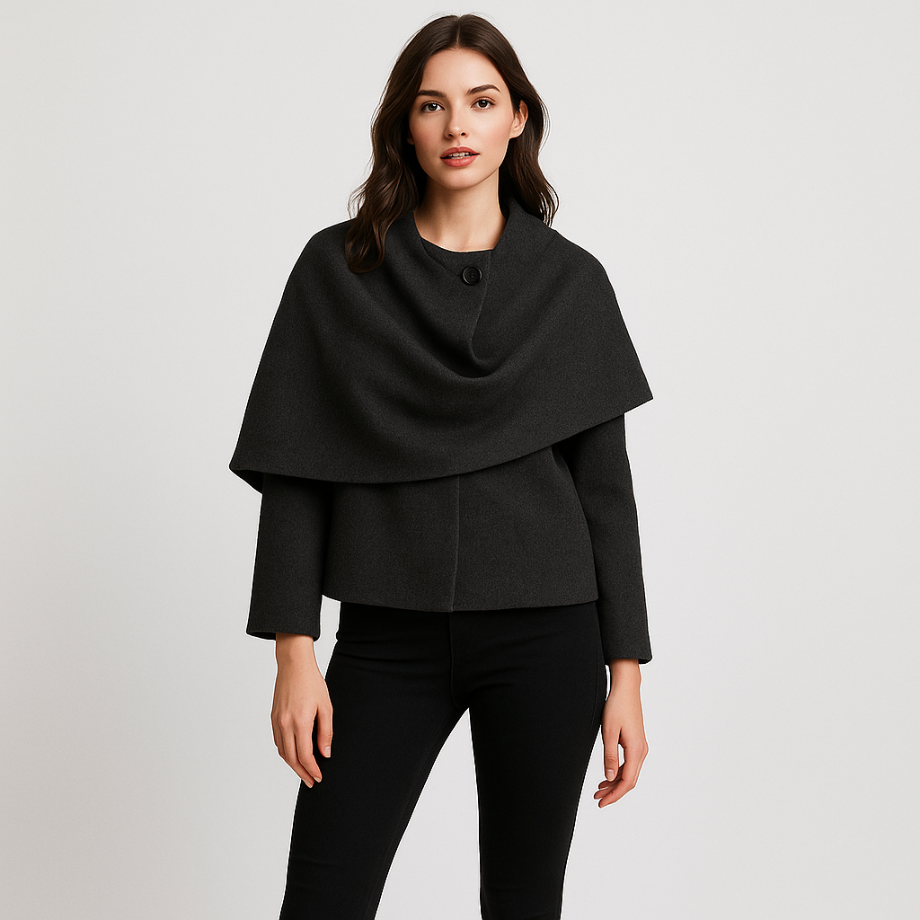 Elisse | Veste cape plissée en mélange de laine