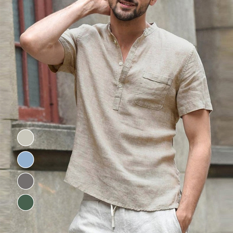 Marcus - Chemise d'été légère à manches courtes et col en V