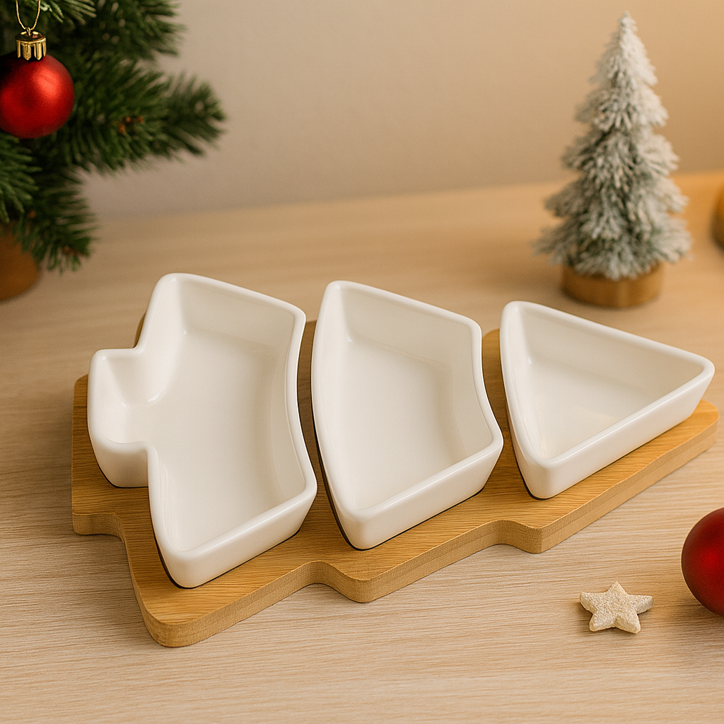 Frostbloom | Ensemble de plateaux en céramique festifs pour arbre