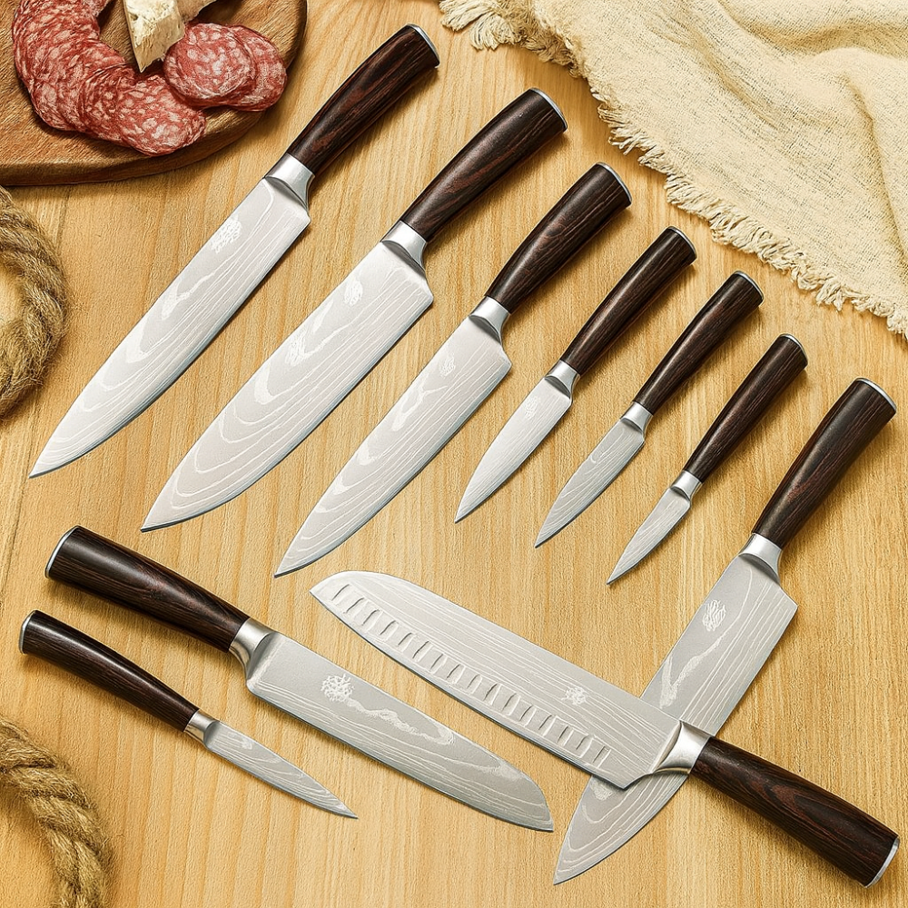 Gastronom | Collection de 10 couteaux de cuisine avec bloc en bois