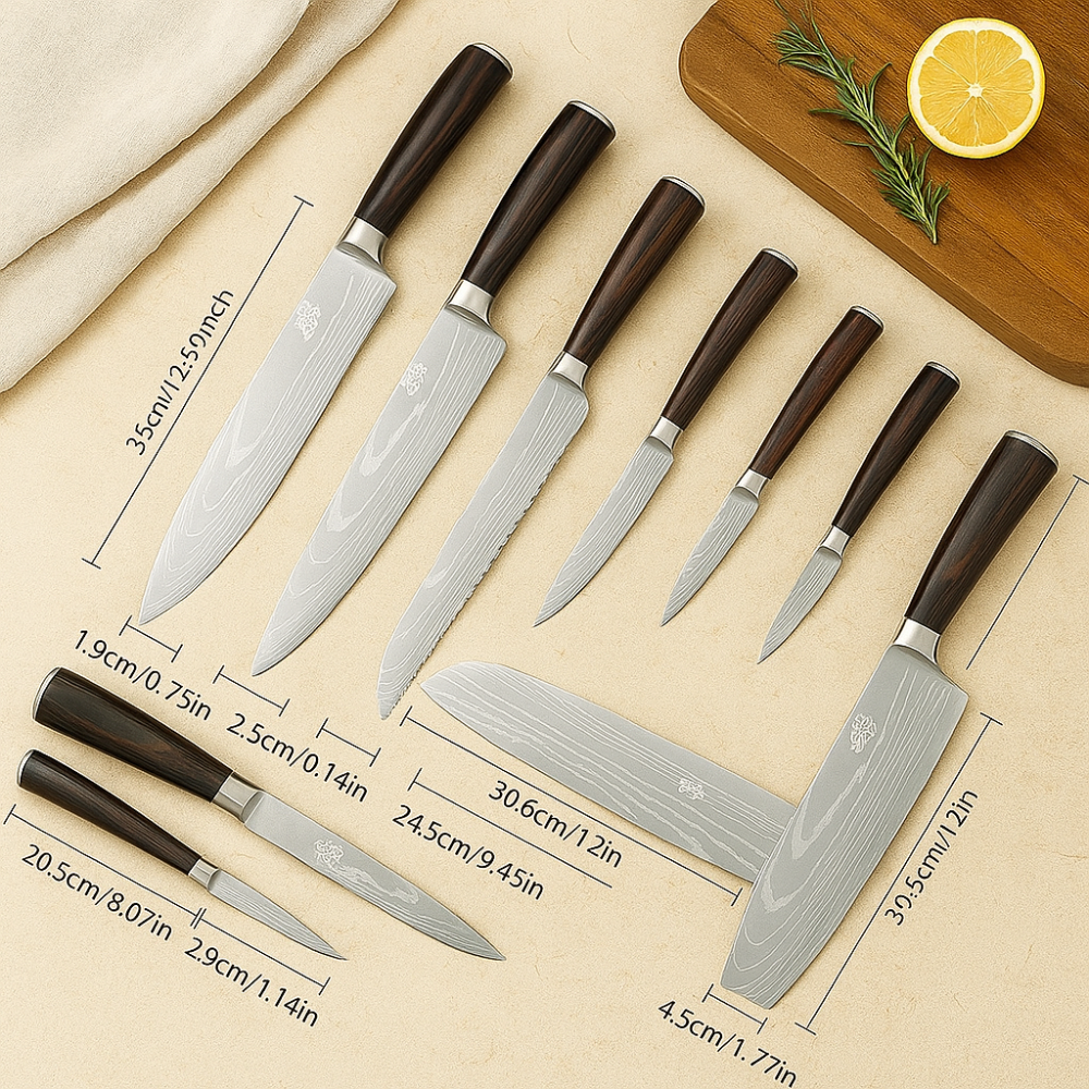 Gastronom | Collection de 10 couteaux de cuisine avec bloc en bois