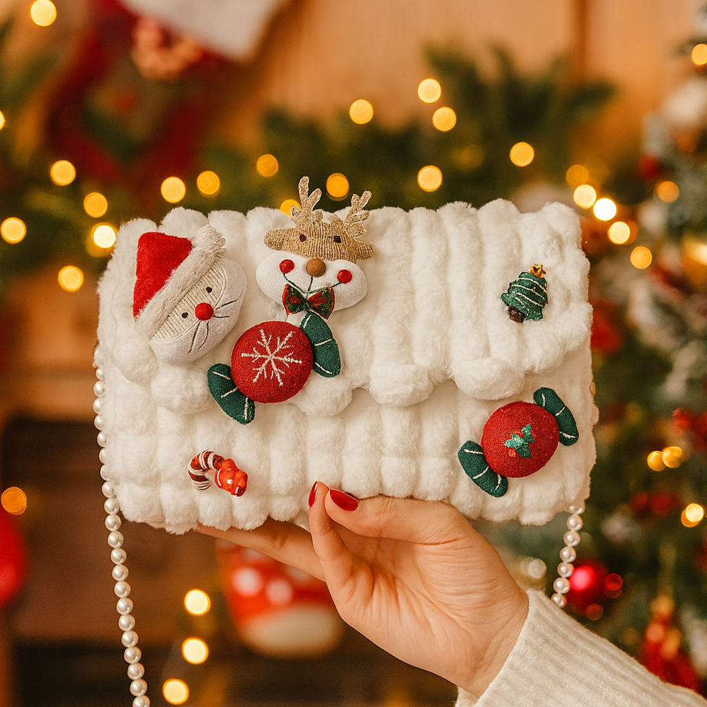Glacienne | Sac bandoulière de Noël avec bordure en fourrure