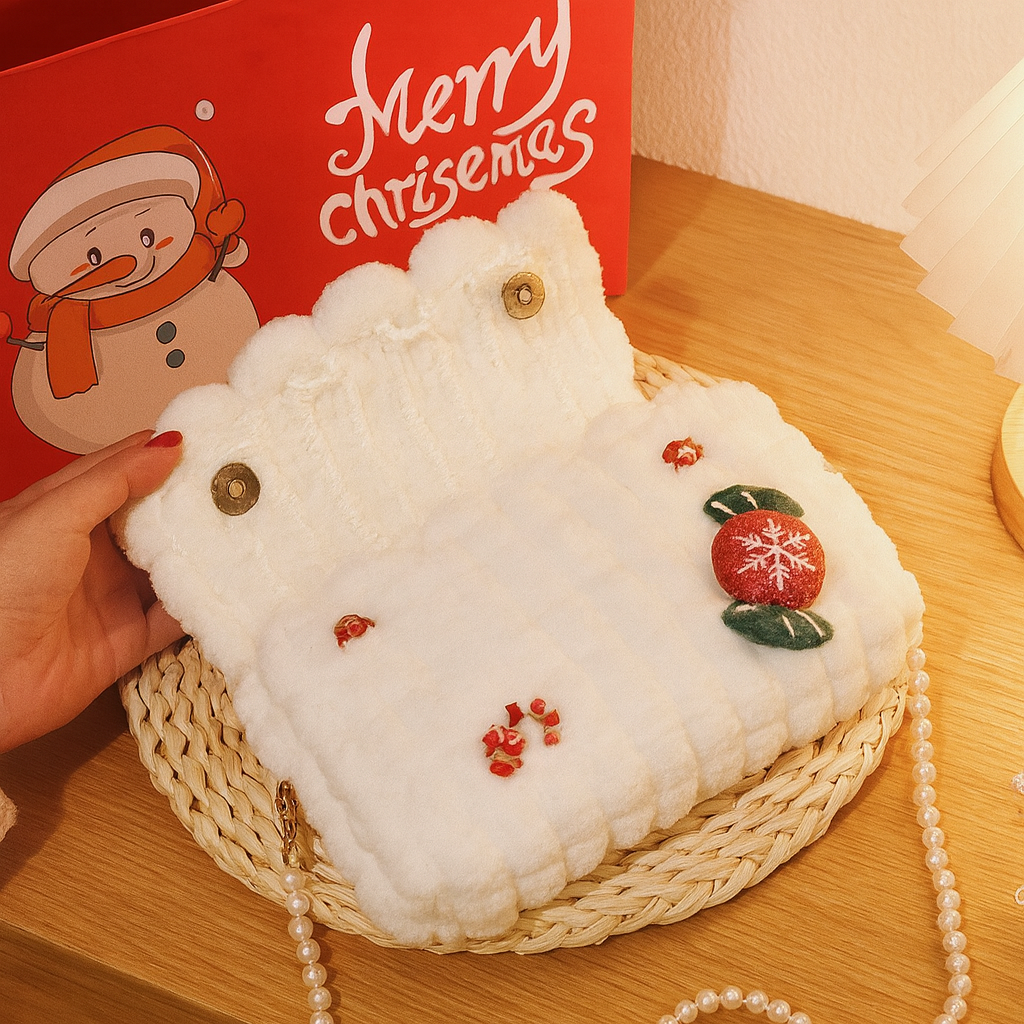 Glacienne | Sac bandoulière de Noël avec bordure en fourrure