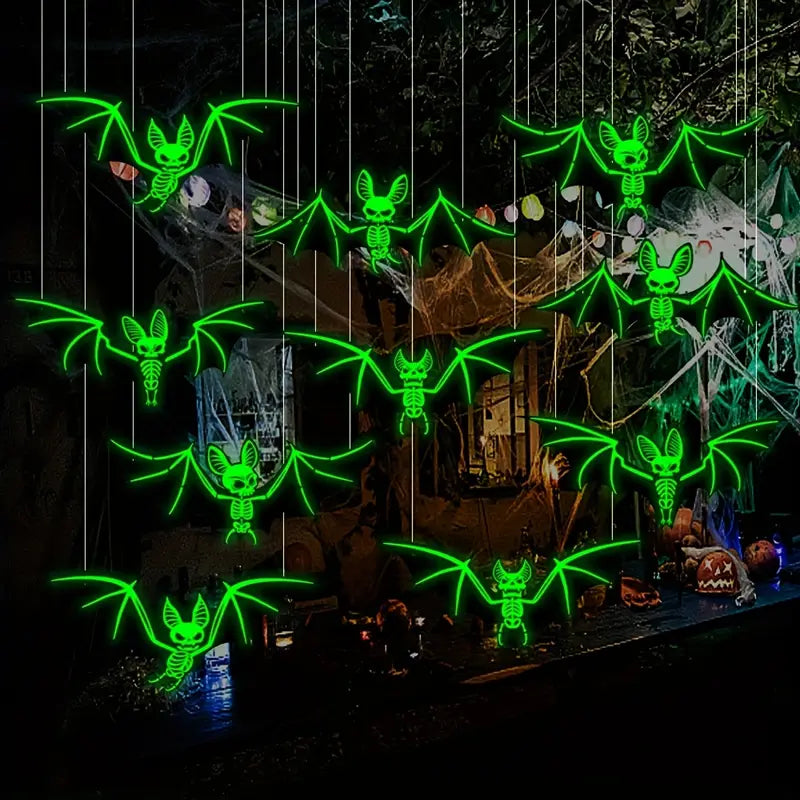 Ensemble de chauves-souris lumineuses – Ensemble de décoration murale et plafonnière 3D pour Halloween de 10 pièces en plastique