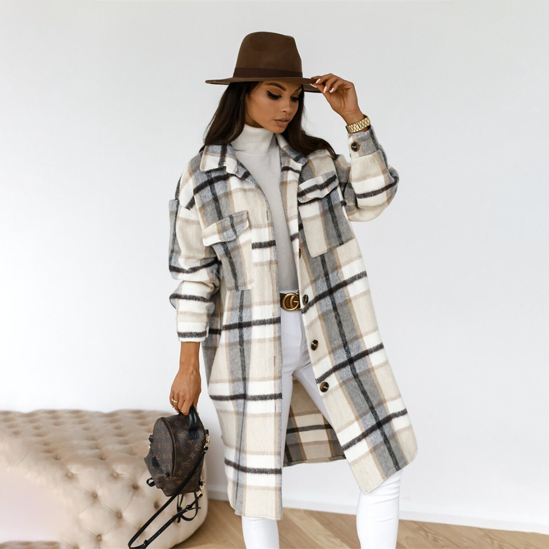 Manteau long à carreaux élégant pour femme Rhea |