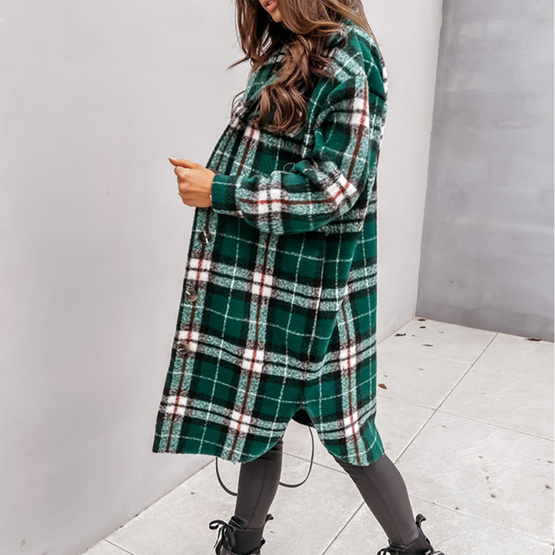 Manteau long à carreaux élégant pour femme Rhea |