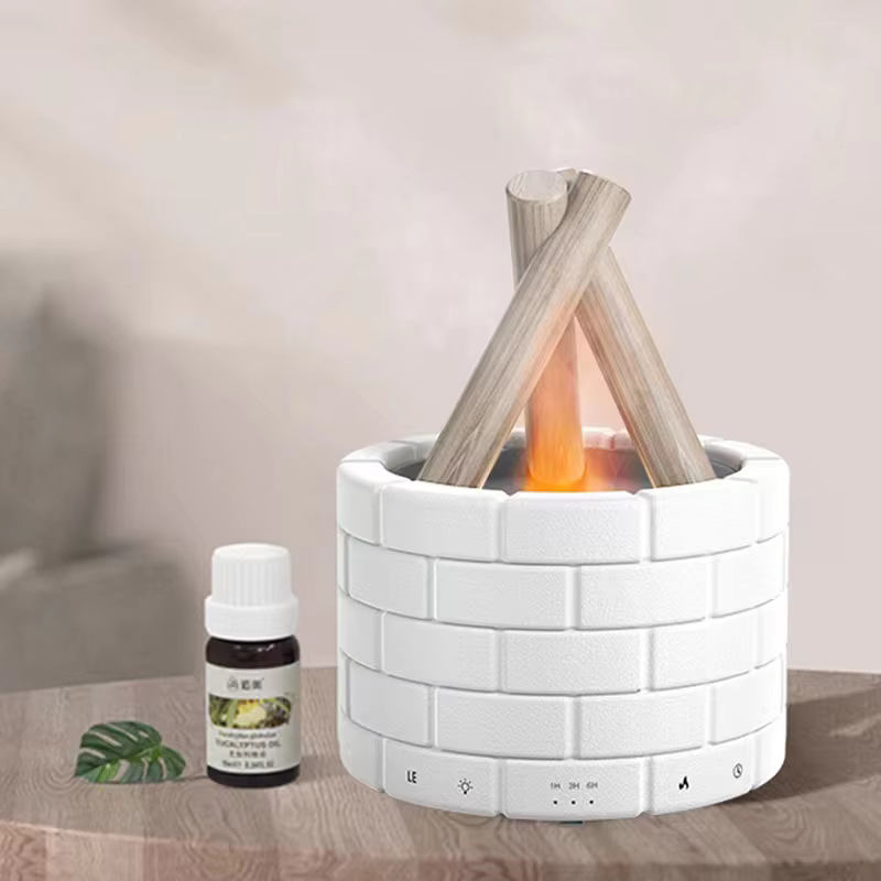 Humidificateur à ultrasons AirFlame avec effet de flamme semblable à une cheminée - Compact et efficace