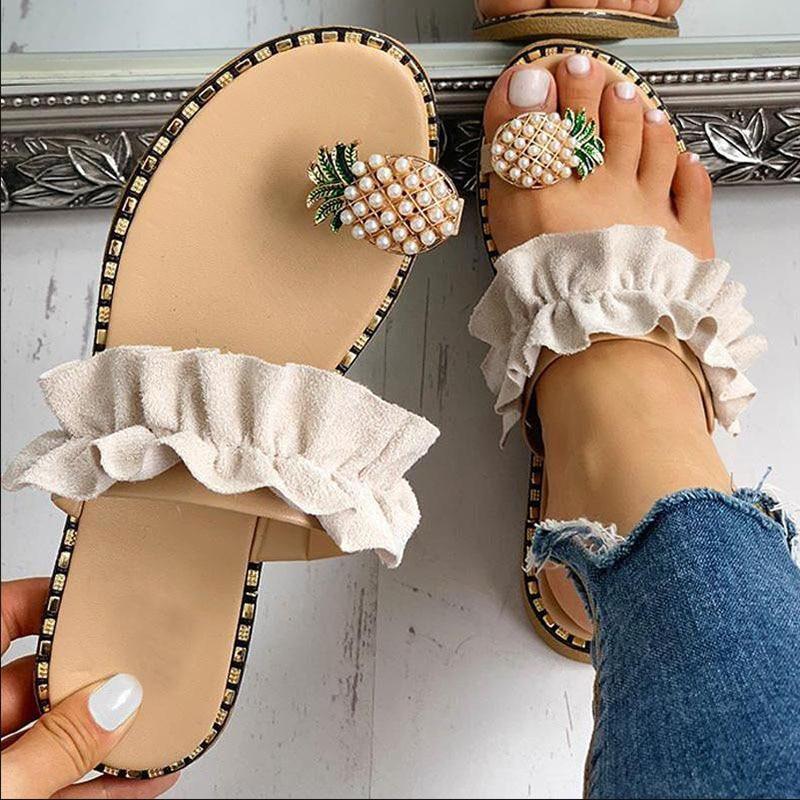 Eliza – Sandales élégantes avec bride à volants et ornements en perles ananas