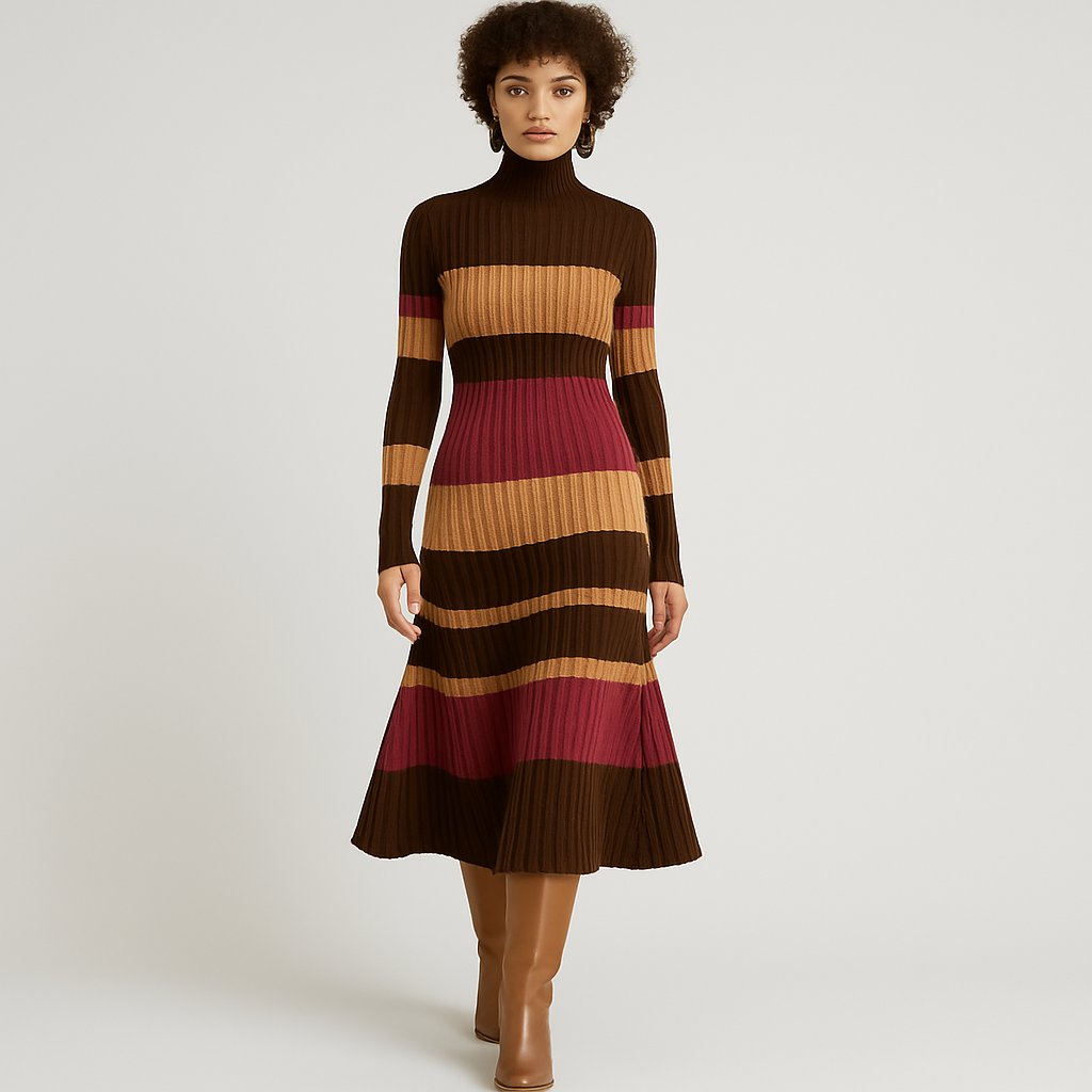 Helen | Robe en maille colorblock à col montant