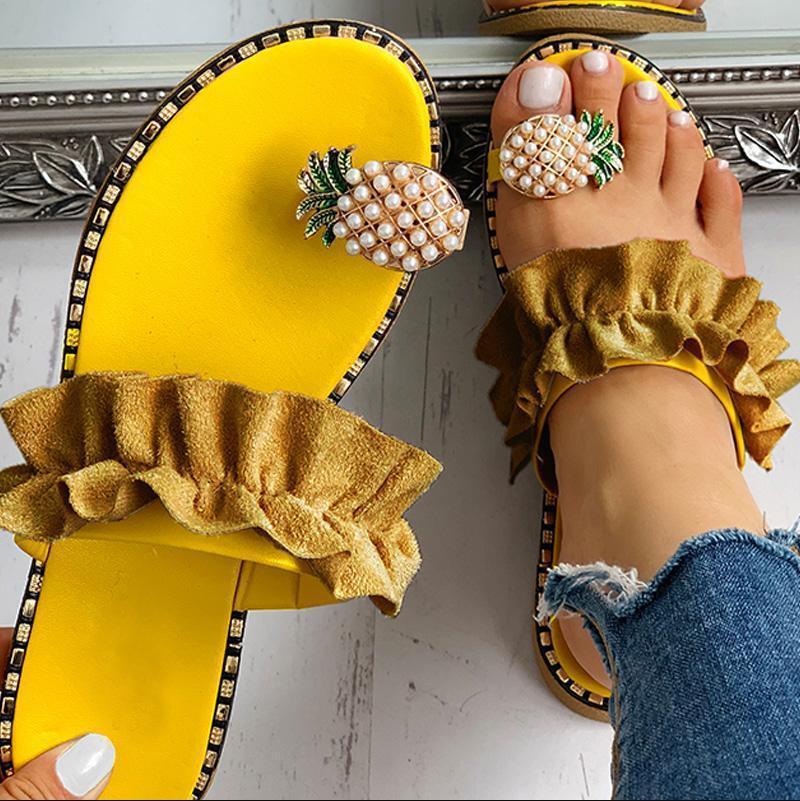 Eliza – Sandales élégantes avec bride à volants et ornements en perles ananas
