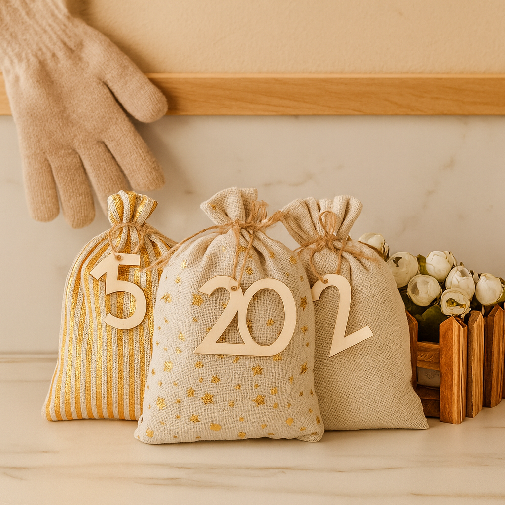 HollyHaven | Ensemble de calendriers de l'Avent de Noël en sacs en jute