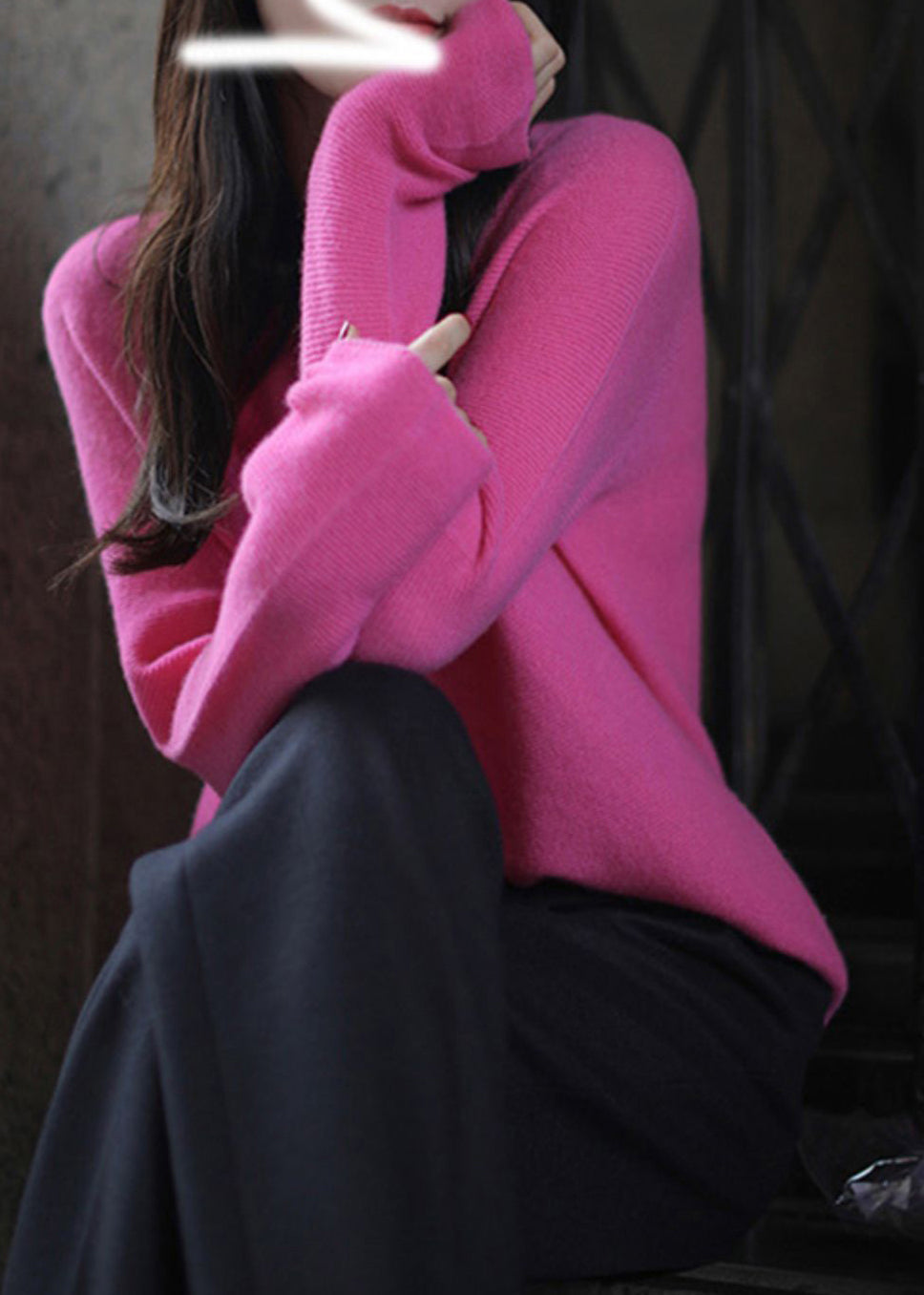 Nicole™ - Haut en laine chaud tricoté à col V en rose italien