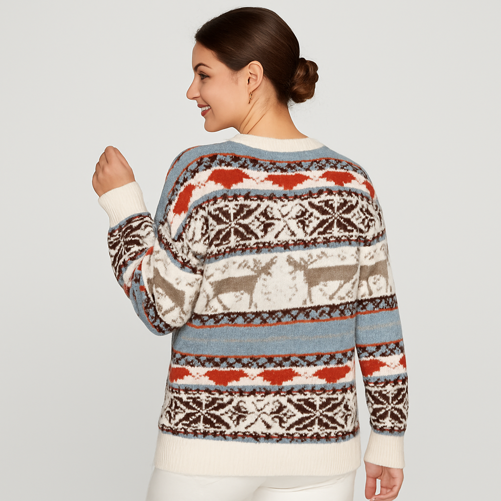 Ivanna | Pull-over géométrique avec motif de renne de Noël