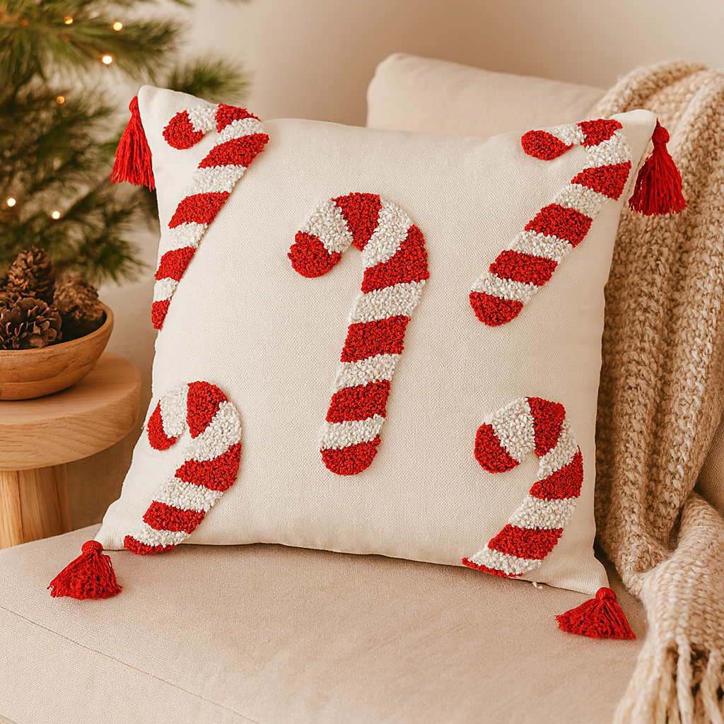 Jollora | Housse de coussin de Noël avec motif de bonbons de Noël