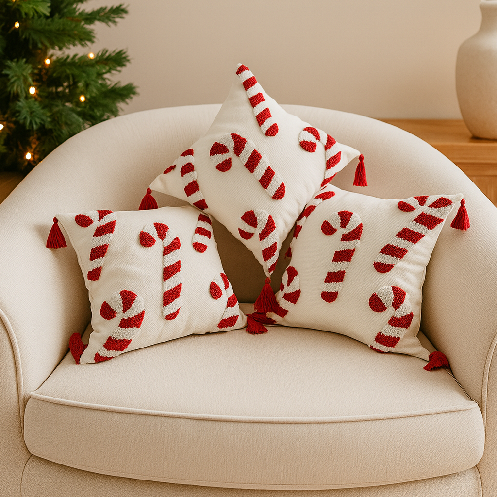 Jollora | Housse de coussin de Noël avec motif de bonbons de Noël