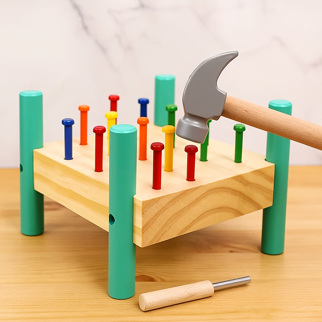 Jouet de table à clouer en bois – Développement de la motricité fine avec marteau Montessori