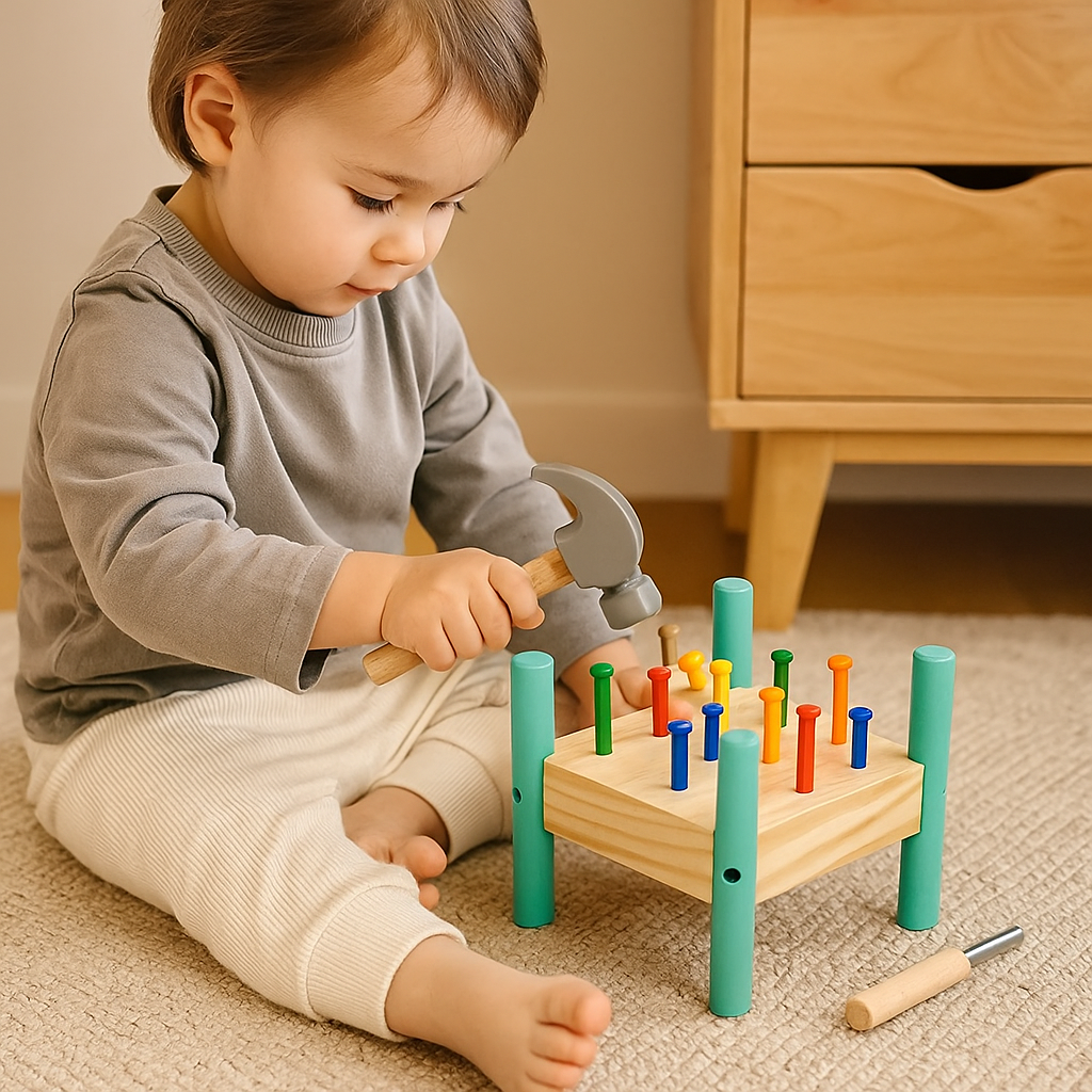 Jouet de table à clouer en bois – Développement de la motricité fine avec marteau Montessori