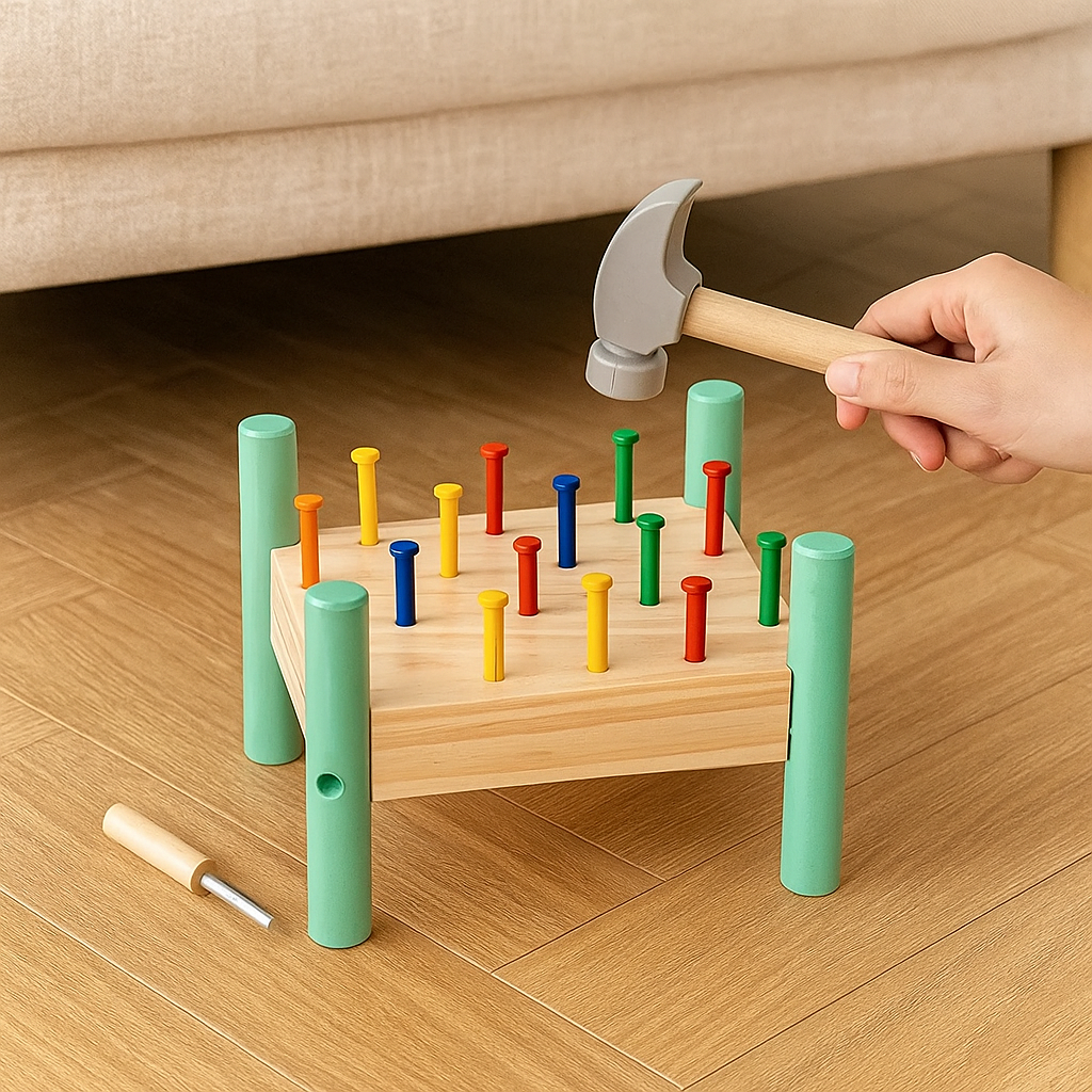 Jouet de table à clouer en bois – Développement de la motricité fine avec marteau Montessori
