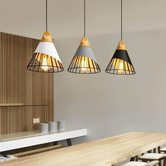 ScandinavianGlow - Lamp pendant industriel en bois
