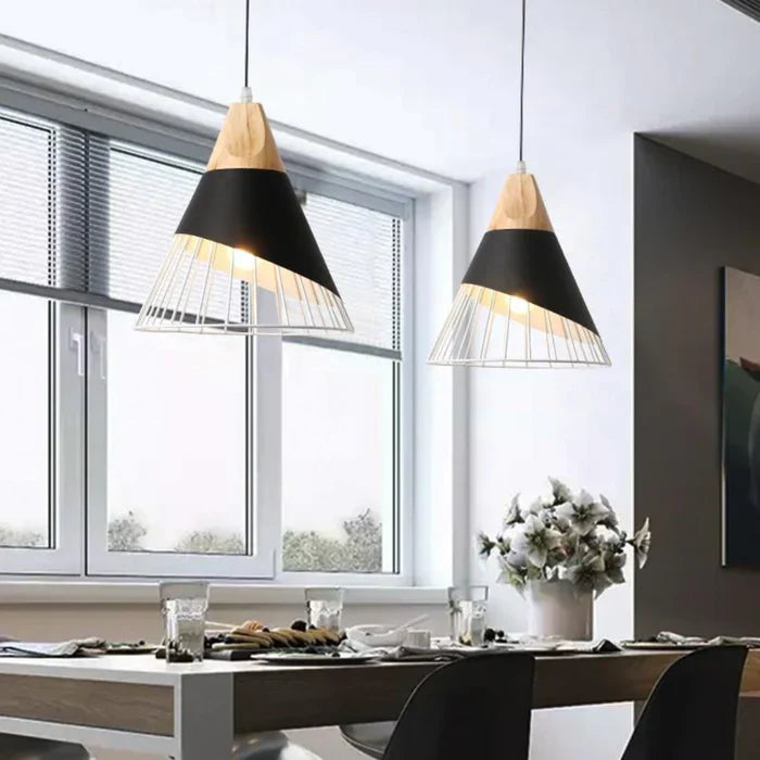 ScandinavianGlow - Lamp pendant industriel en bois