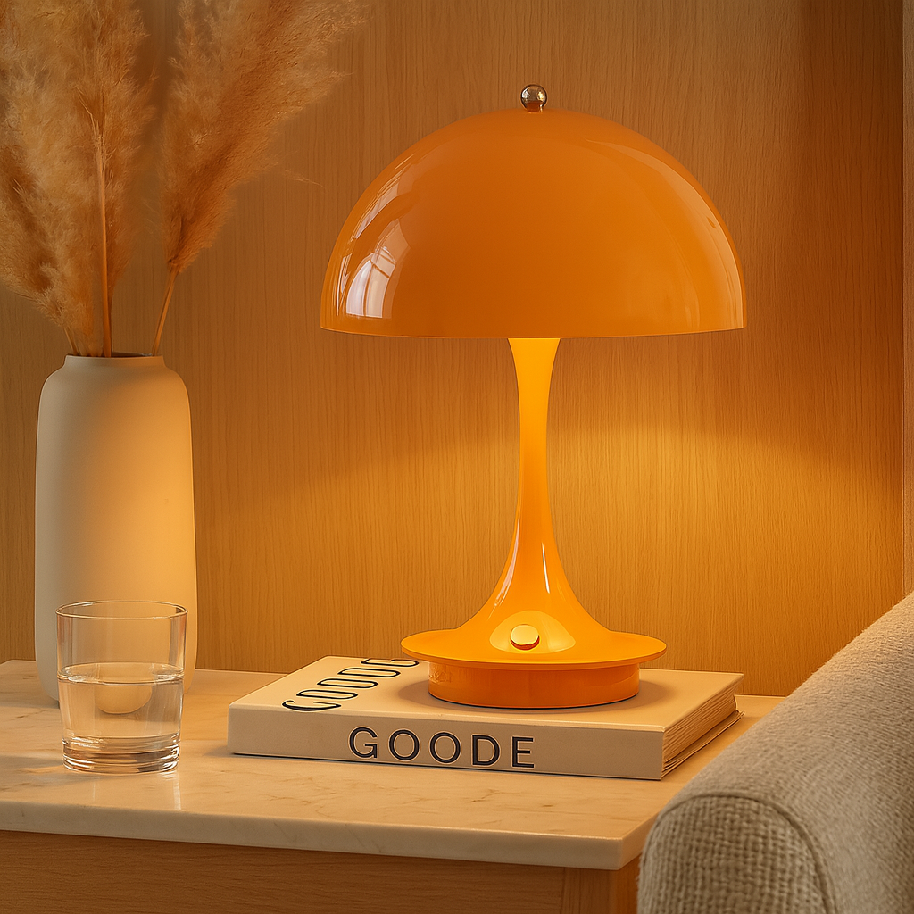 Lampe de table LED rechargeable à trois couleurs de champignon dimmable