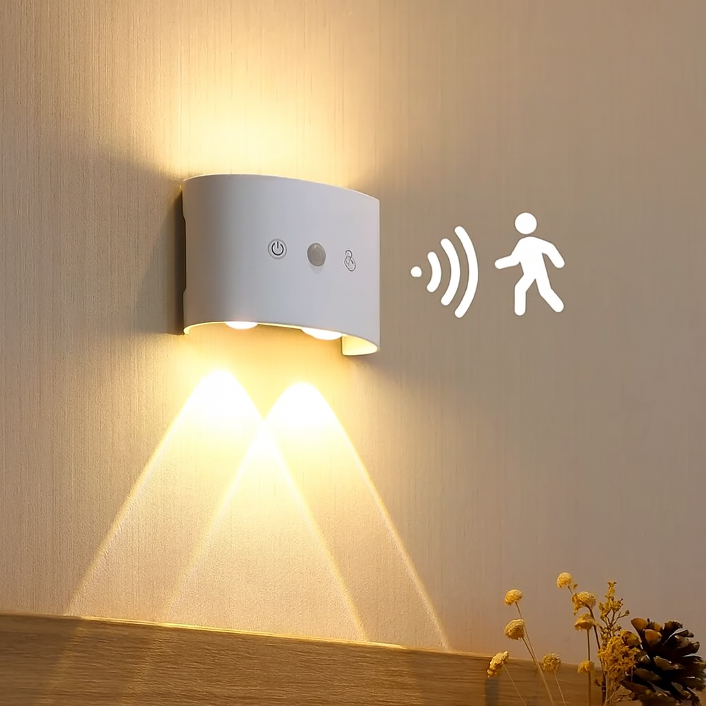 LumiNova | Applique LED en forme d'œil de chat avec capteur de mouvement – réglable en 3 couleurs, rechargeable par USB